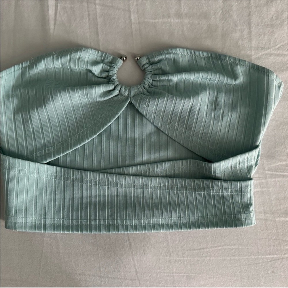 Green Ribbed Cut Out Sleeveless Crop Top